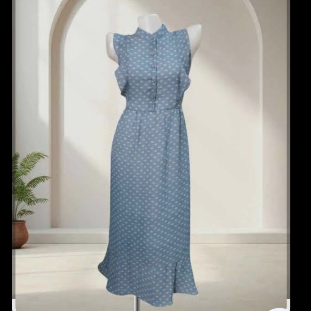 Blue Polka Dot Sleeveless Dress